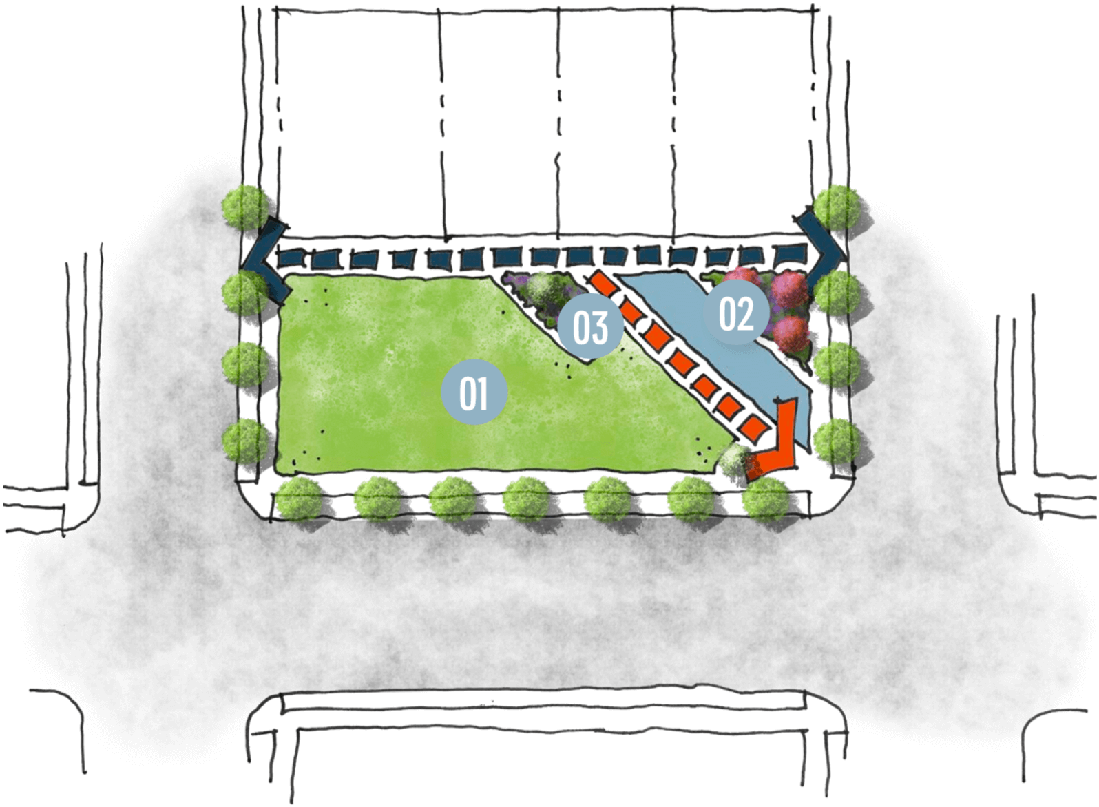 drawing of the front porch layout