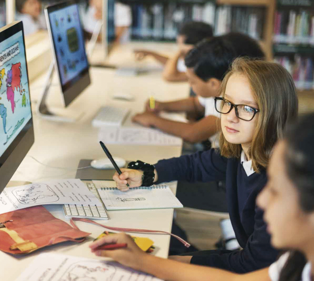 Kids learning on a computer